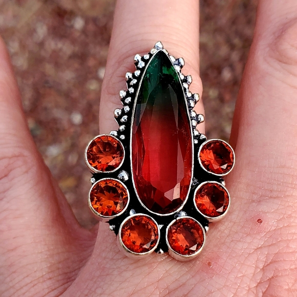 New Bi-Color Tourmaline & Garnet 925 Silver Ring. - Picture 4 of 16